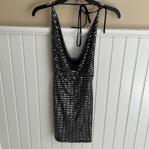 Open back metallic dress